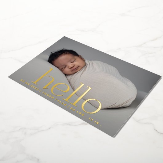 hallo gouden moderne fotogeboorteaankondiging folie uitnodiging (Gedraaid)