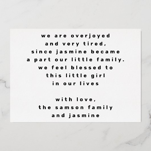 hallo gouden moderne fotogeboorteaankondiging folie uitnodiging (Achterkant)