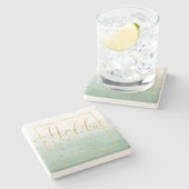 Hallo Gouden Munt Confetti Ombre Stenen Onderzetter (Zijkant)