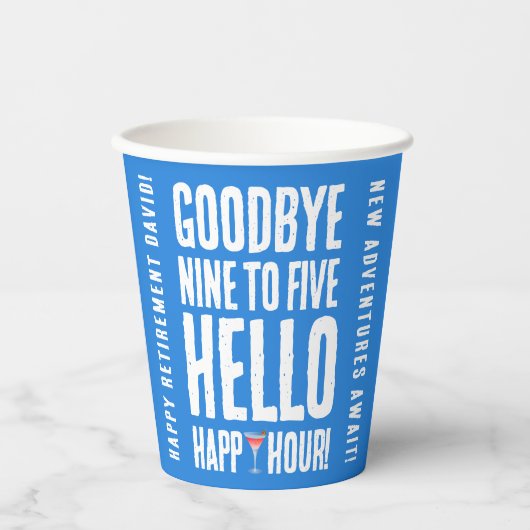 Hallo Grappig afscheid 9 tot 5 Papieren Bekers (Voorkant)
