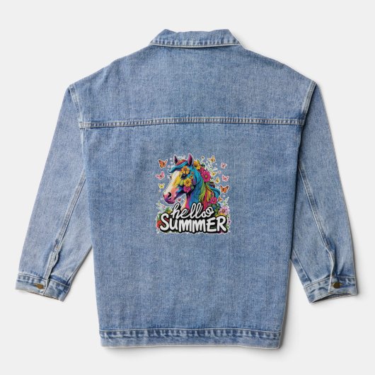 Hallo Grappig zomer paard Denim Jacket (Achterkant)