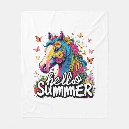 Hallo Grappig zomer paard Fleece Deken (Voorkant)