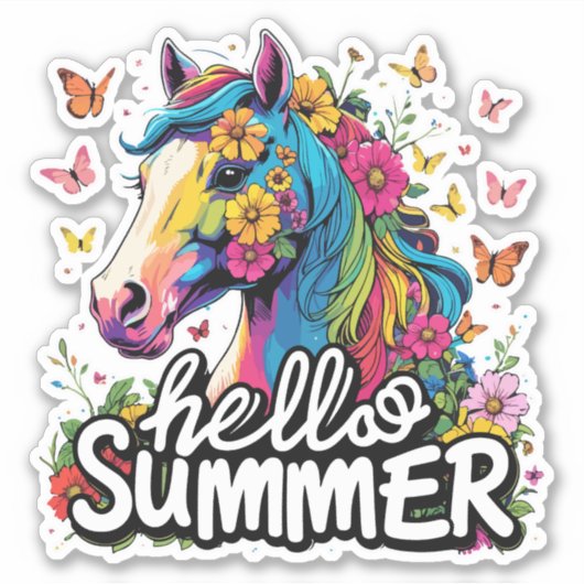 Hallo Grappig zomer paard Sticker (Voorkant)