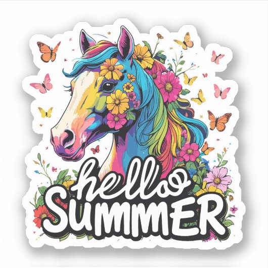 Hallo Grappig zomer paard Sticker (Voorkant)