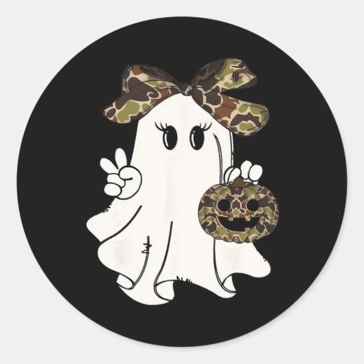 Hallo Grappige Halloween Camouflage Camo Ghost Ronde Sticker (Voorkant)