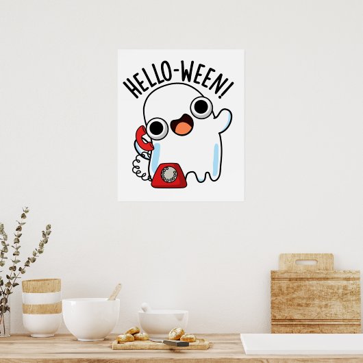 Hallo grappige spookwoordspeling poster (Keuken)
