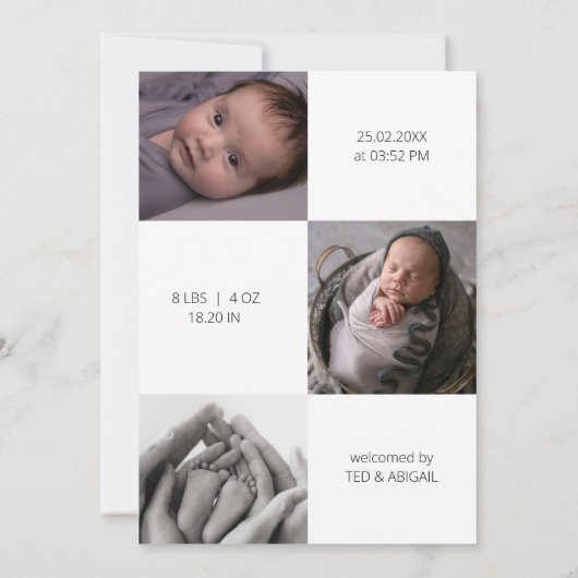 hallo Gray Script Waterverf Foto Collage Baby Aankondiging (Achterkant)