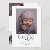 hallo Gray Script Waterverf Foto Collage Baby Aankondiging (Voorkant / Achterkant)