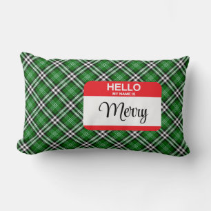 Hallo Green Plaid Mijn naam is MERRY Label Holiday Kussen