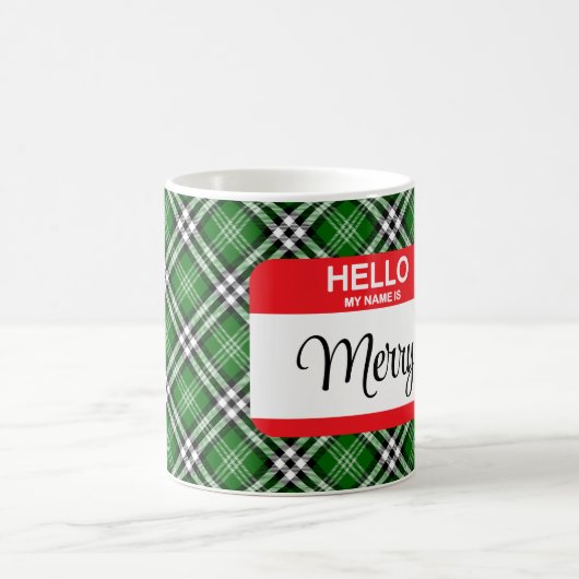 Hallo Green Plaid Mijn naam is MERRY Label Holiday Magische Mok (Center)