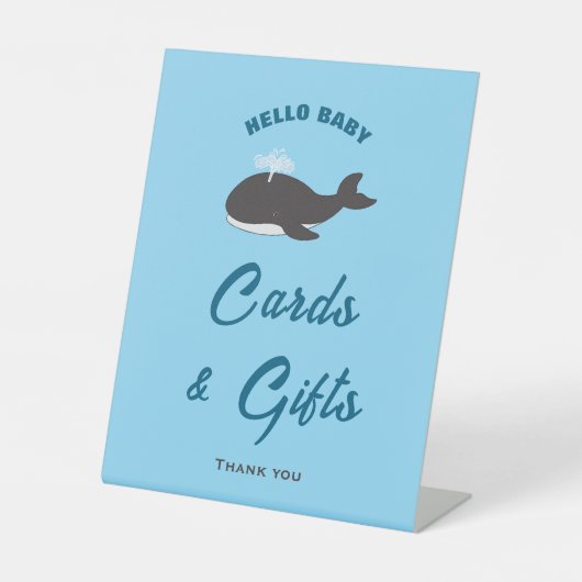 Hallo Grey Whale Baby shower Kaarten & Geschenken  Reclamebord Met Voetstuk (Voorkant)