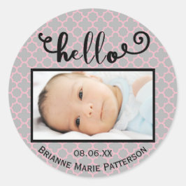 hallo grijs roze/foto - Cirkelsticker Ronde Sticker