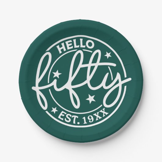 Hallo Groen - Vijftig 50ste verjaardag Papieren Bordje (Voorkant)