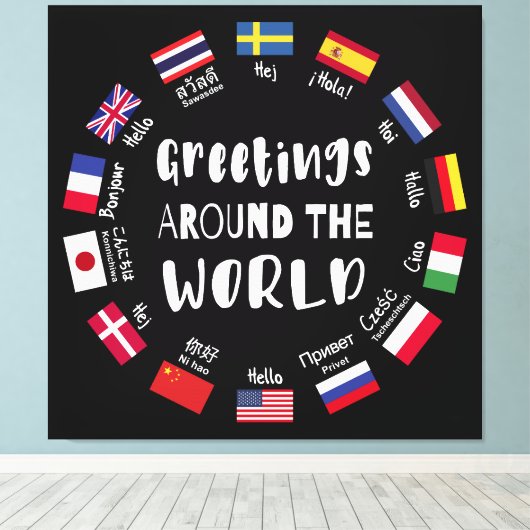 Hallo Groeten over de hele wereld, Canvas Afdruk (Insitu (Houten vloer))