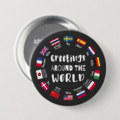 Hallo Groeten over de hele wereld, Ronde Button 7,6 Cm (Voorkant /achterkant)
