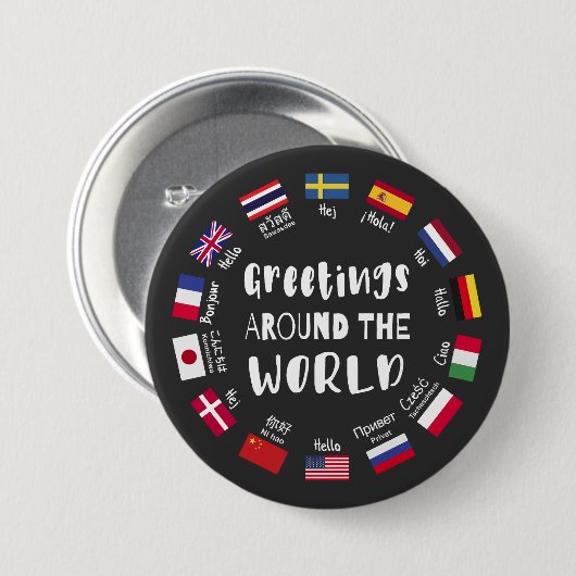 Hallo Groeten over de hele wereld, Ronde Button 7,6 Cm (Voorkant /achterkant)