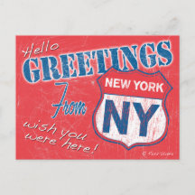 hallo, groeten uit New York, NY Retro