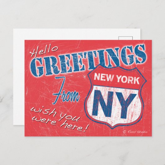 hallo, groeten uit New York, NY Retro Briefkaart (Voorkant / Achterkant)