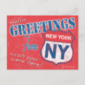 hallo, groeten uit New York, NY Retro Briefkaart (Voorkant)