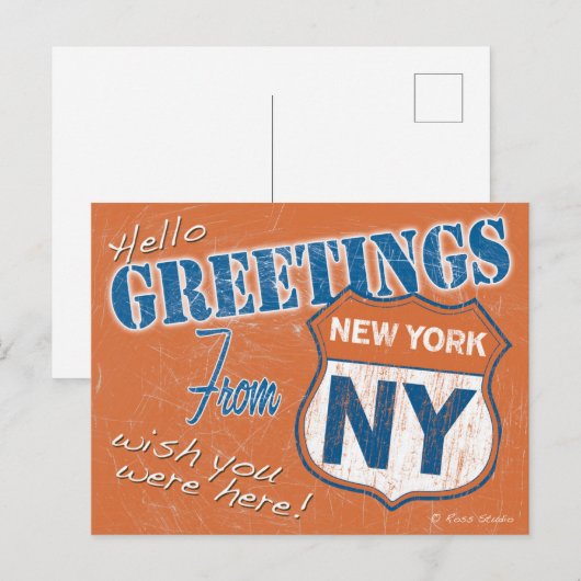 "Hallo, groeten uit New York", NYC Retro Briefkaart (Voorkant / Achterkant)