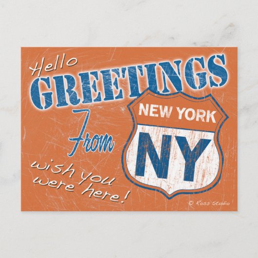 "Hallo, groeten uit New York", NYC Retro Briefkaart (Voorkant)