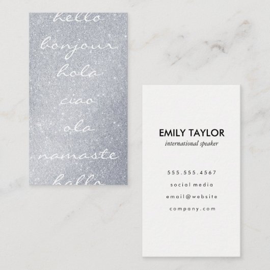 Hallo Groeten Zilver Glitter Visitekaartje (Voorkant / Achterkant)