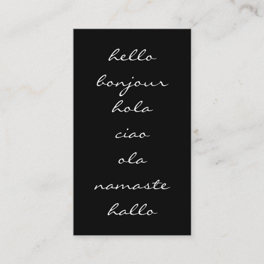 Hallo Groeten Zwart en Wit Visitekaartje (Voorkant)