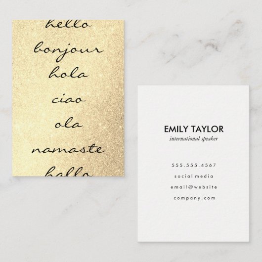 Hallo Groetjes Gold Glitter Visitekaartje (Voorkant / Achterkant)