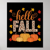 Hallo Groovy Herfst Autumn Maple Leaves Pumpkin Le Poster (Voorkant)