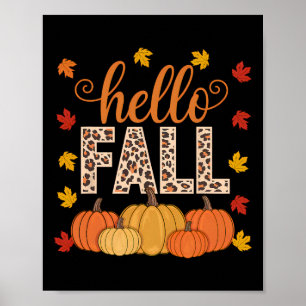 Hallo Groovy Herfst Autumn Maple Leaves Pumpkin Le Poster