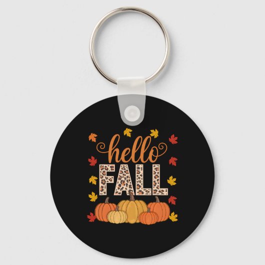Hallo Groovy Herfst Autumn Maple Leaves Pumpkin Le Sleutelhanger (Voorkant)