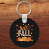 Hallo Groovy Herfst Autumn Maple Leaves Pumpkin Le Sleutelhanger (Voorkant)