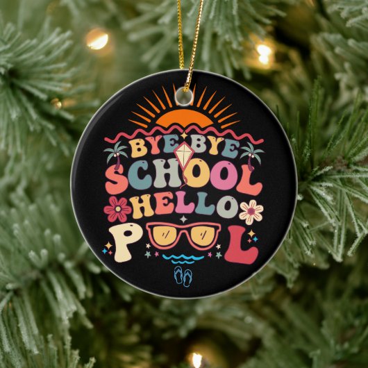 Hallo Groovy Retro Design Bye School Keramisch Ornament (Boom)