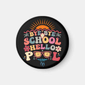 Hallo Groovy Retro Design Bye School Magneet (Voorkant)