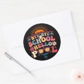 Hallo Groovy Retro Design Bye School Ronde Sticker (Envelop)