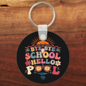 Hallo Groovy Retro Design Bye School Sleutelhanger (Achterkant)