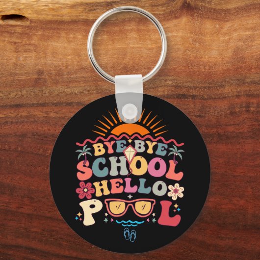 Hallo Groovy Retro Design Bye School Sleutelhanger (Voorkant)