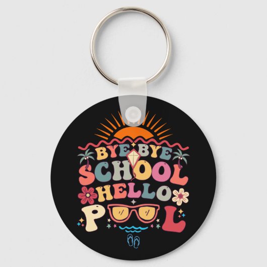 Hallo Groovy Retro Design Bye School Sleutelhanger (Achterkant)