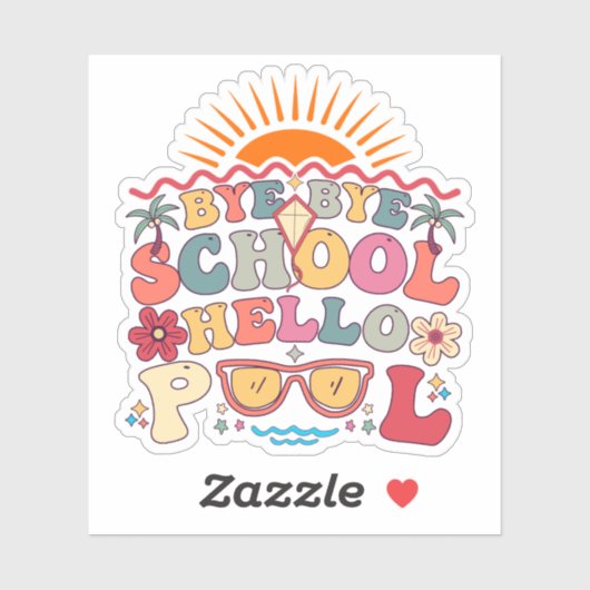 Hallo Groovy Retro Design Bye School Sticker (Vel)