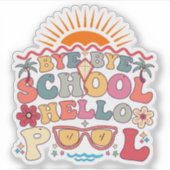 Hallo Groovy Retro Design Bye School Sticker (Voorkant)