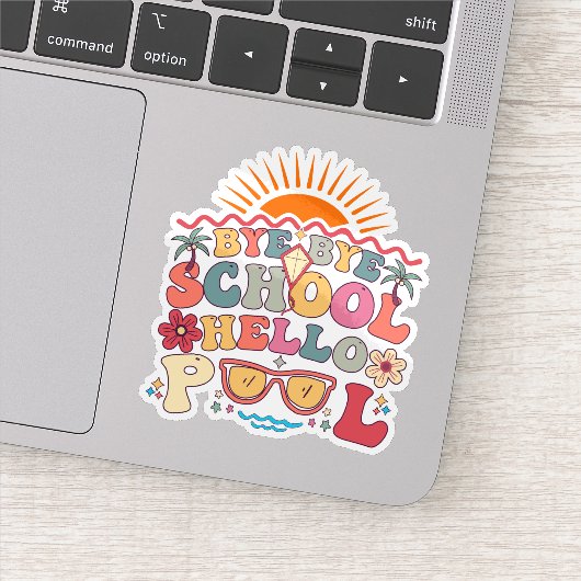 Hallo Groovy Retro Design Bye School Sticker (Detail)