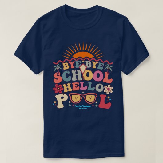 Hallo Groovy Retro Design Bye School T-shirt (Design voorkant)