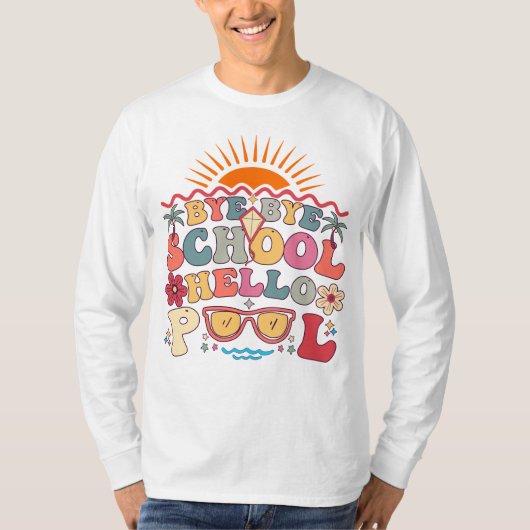 Hallo Groovy Retro Design Bye School T-shirt (Voorkant)