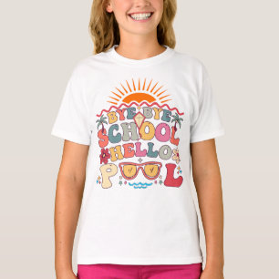 Hallo Groovy Retro Design Bye School T-shirt