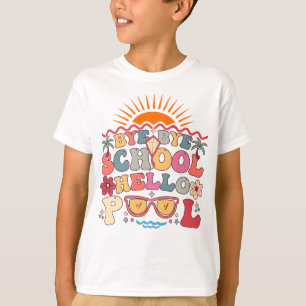 Hallo Groovy Retro Design Bye School T-shirt