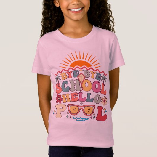 Hallo Groovy Retro Design Bye School T-shirt (Voorkant)