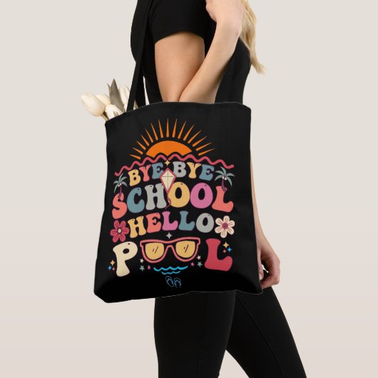 Hallo Groovy Retro Design Bye School Tote Bag (Dichtbij)