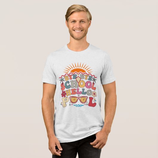 Hallo Groovy Retro Design Bye School Tri-Blend Shirt (Voorkant volledig)
