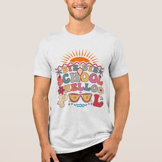 Hallo Groovy Retro Design Bye School Tri-Blend Shirt (Voorkant)