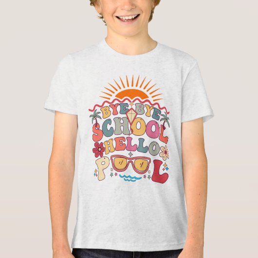 Hallo Groovy Retro Design Bye School Tri-Blend Shirt (Voorkant)